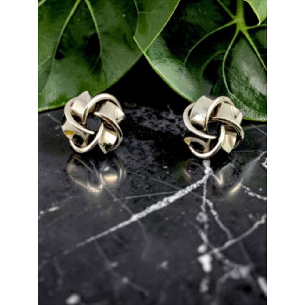 Silver Love Knot Stud Earrings Vintage Ribbon Knot Classic Everyday 1/2"
